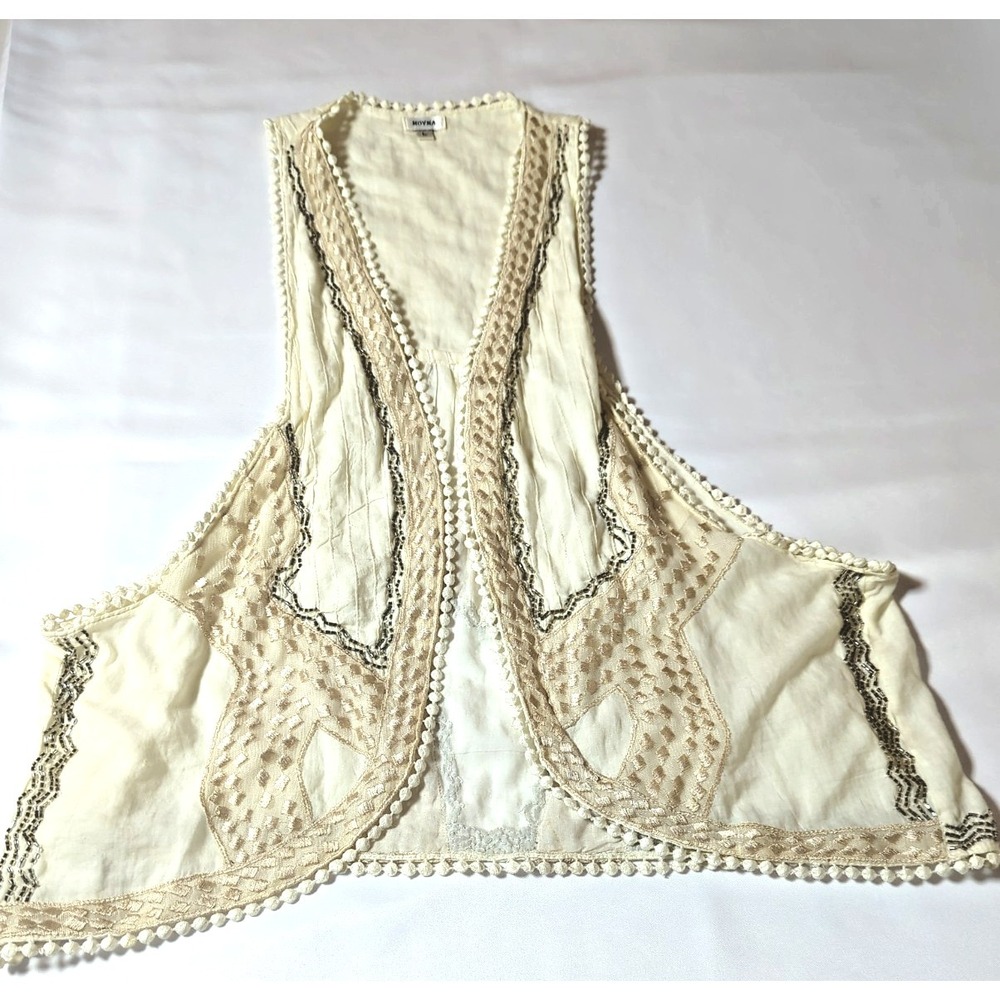 Vtg Embellished Embroidered Beaded Vest L with Lace Boho Festival Flair Hipster